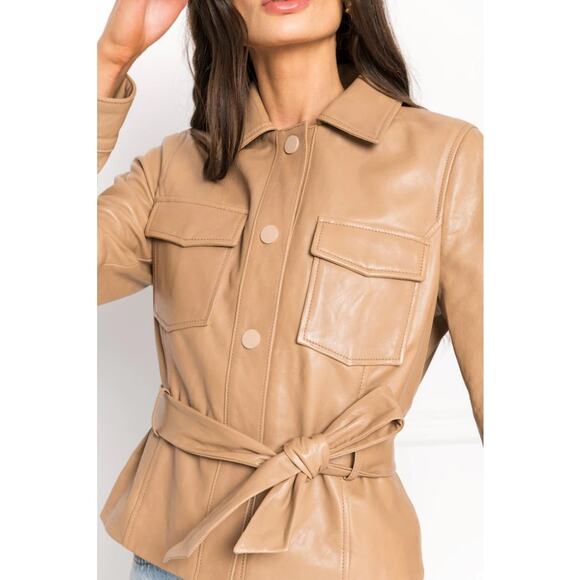 Anthropologie Lamarque Cherice Leather Mini Trench Jacket Sesame Large NWT - Picture 2 of 15